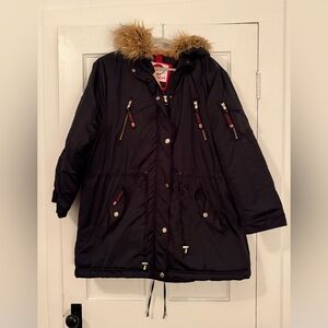 Black Puffer Coat with Faux Fur Hood